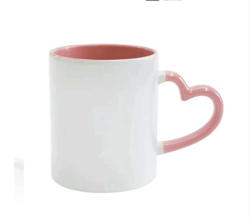 Mug Blanc Poignée cœur Personnalisé - Intérieur et Poignée Rose